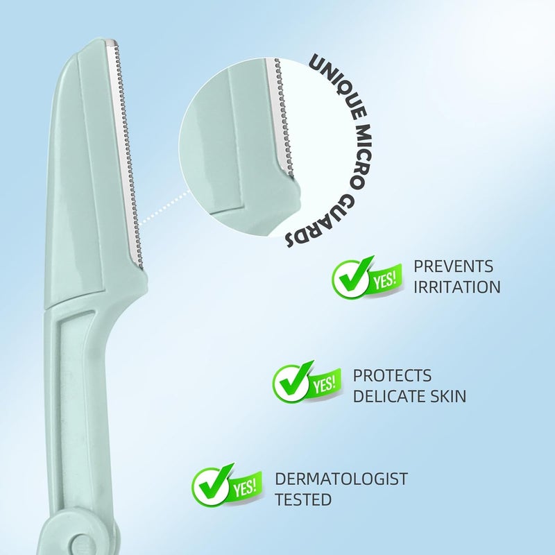 bedace Dermaplane Razor for Women Face,Stocking Stuffers 6 pack Folding Eyebrow Razor Facial Hair Removal for Women and Men Travel,Dermaplaning Beauty Tool - Image 2
